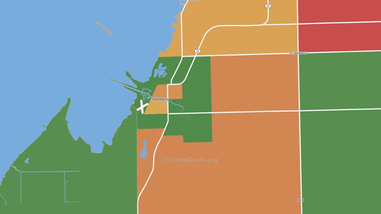Sebewaing, MI Map of Murder Rates
