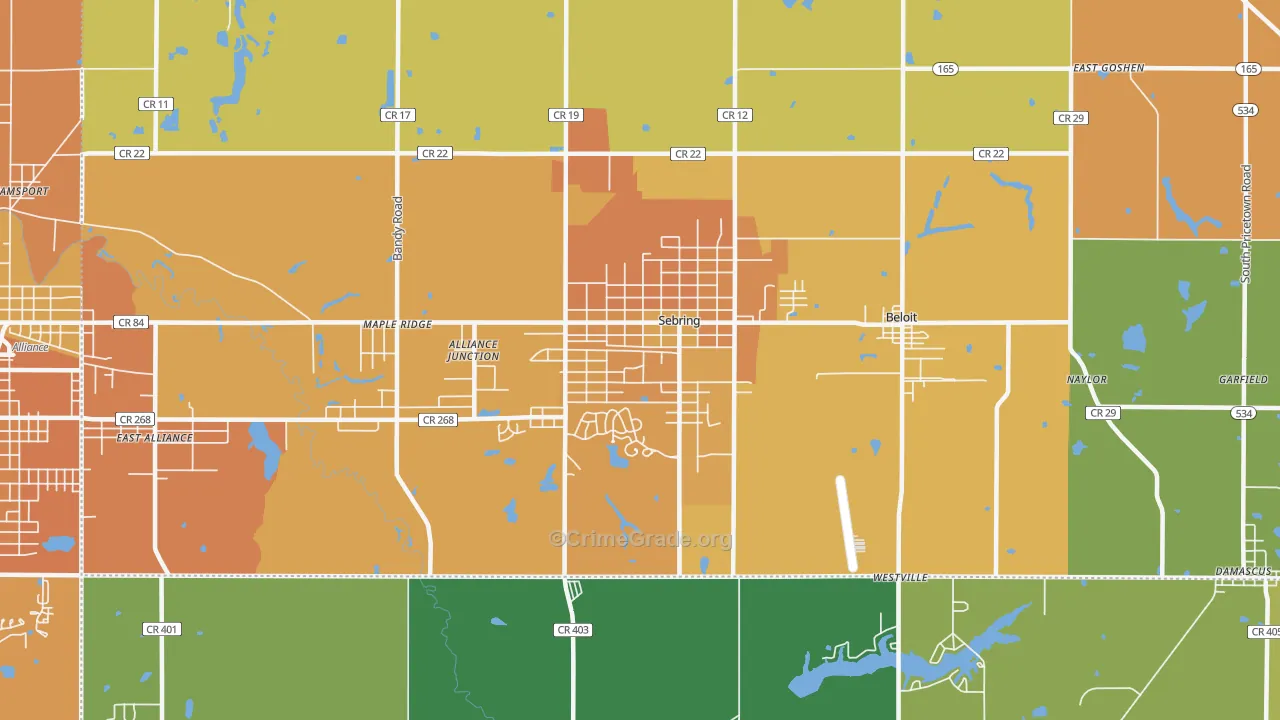 Sebring, OH Map of Murder Rates