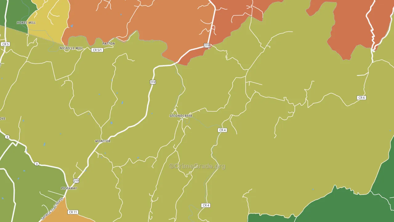 Secondcreek, WV Map of Murder Rates