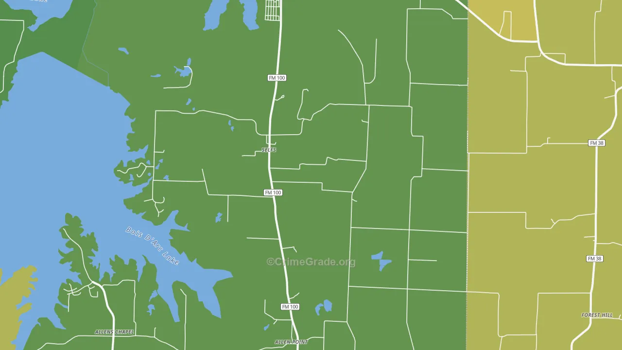 Selfs, TX Map of Murder Rates