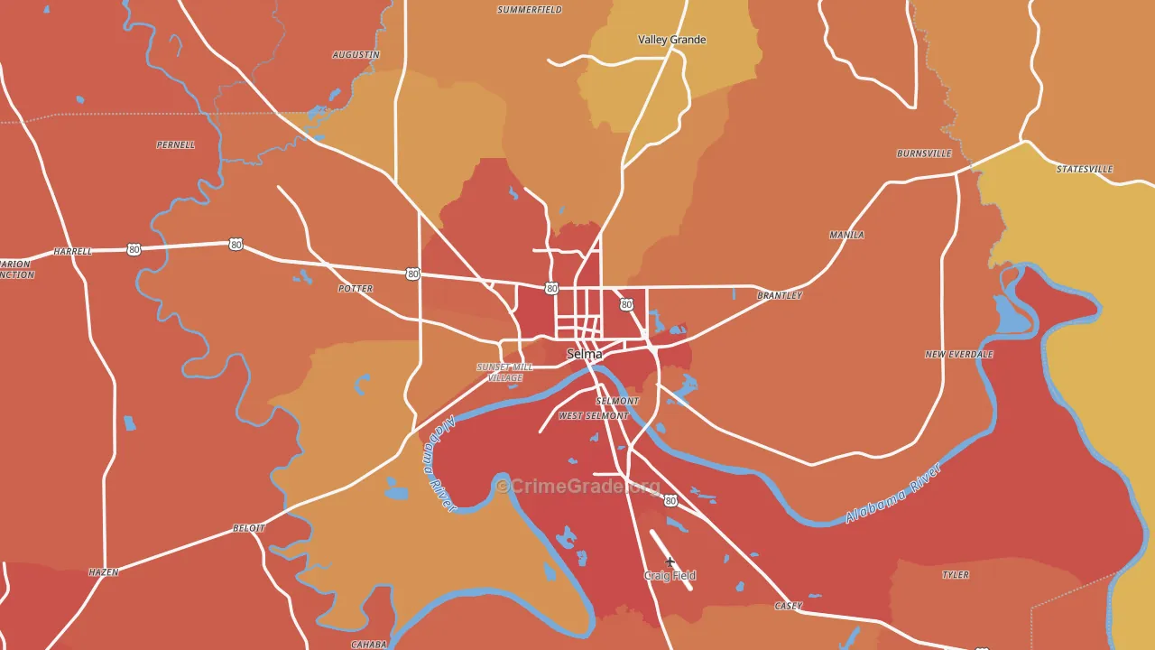 Selma, AL Map of Murder Rates
