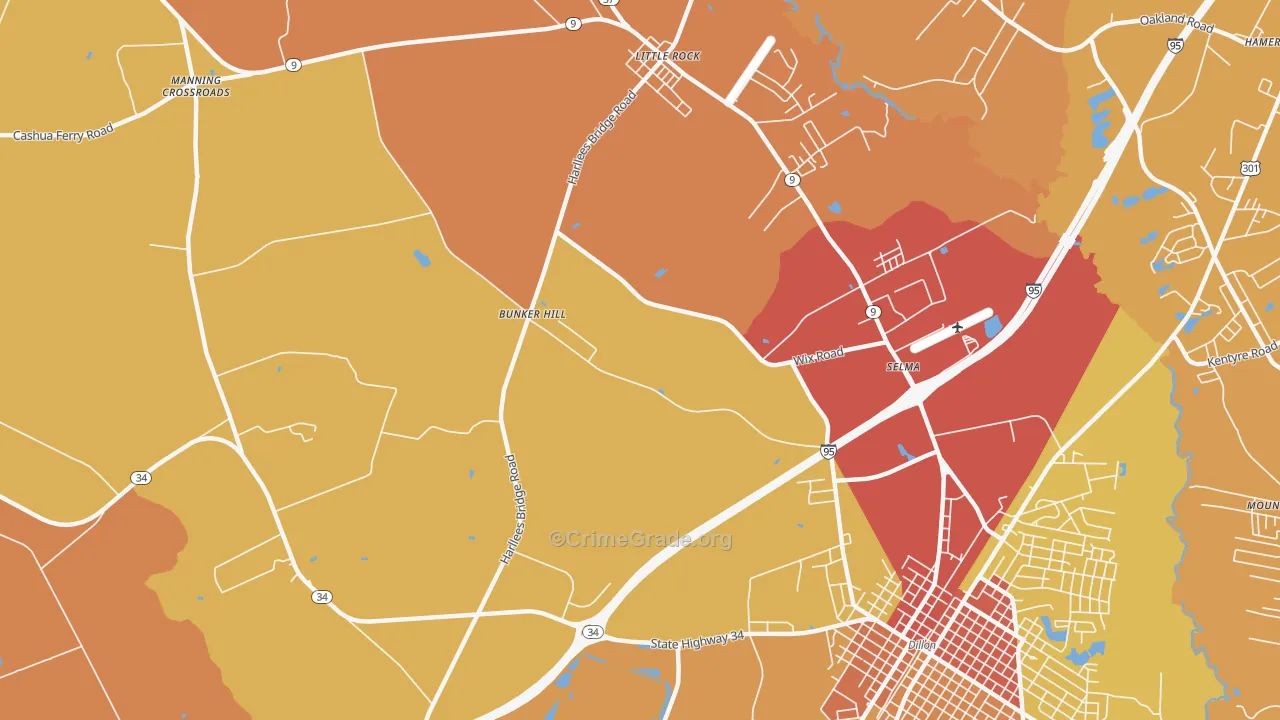 Selma, SC Map of Murder Rates
