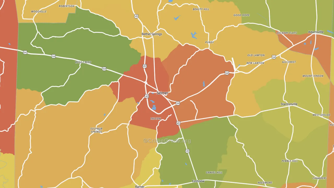 Selmer, TN Map of Murder Rates