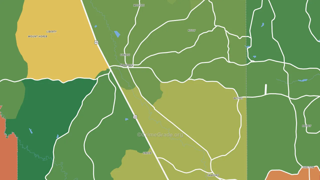 Seminary, MS Map of Murder Rates