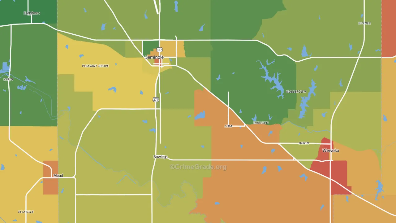 Seminole County, OK Map of Murder Rates