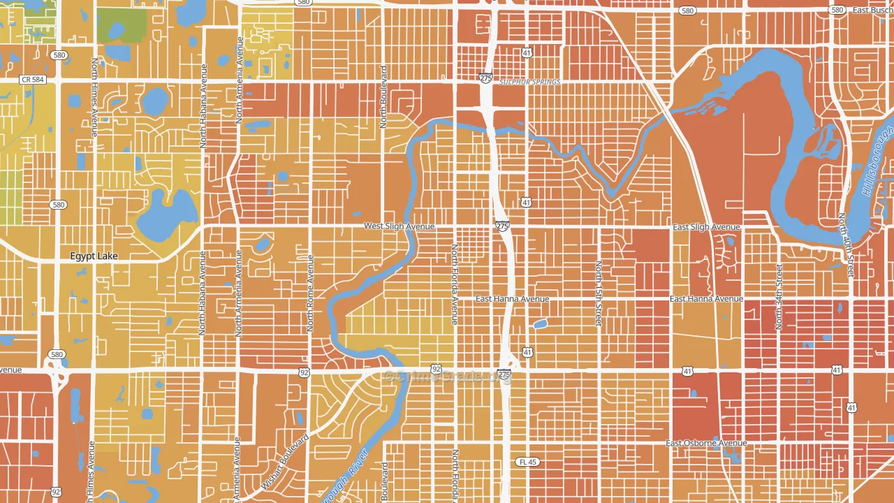 Seminole Heights, Tampa, FL Map of Murder Rates
