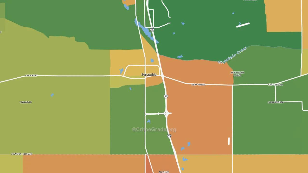 Senatobia, MS Map of Murder Rates
