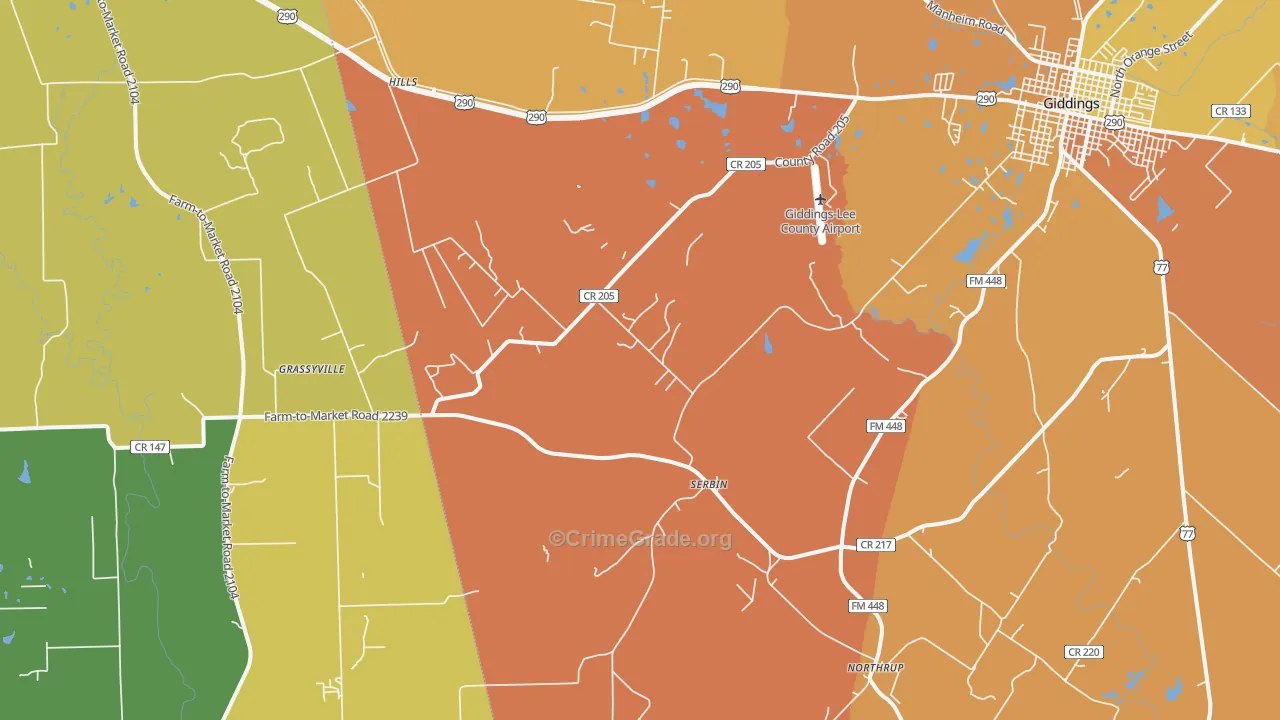 Serbin, TX Map of Murder Rates