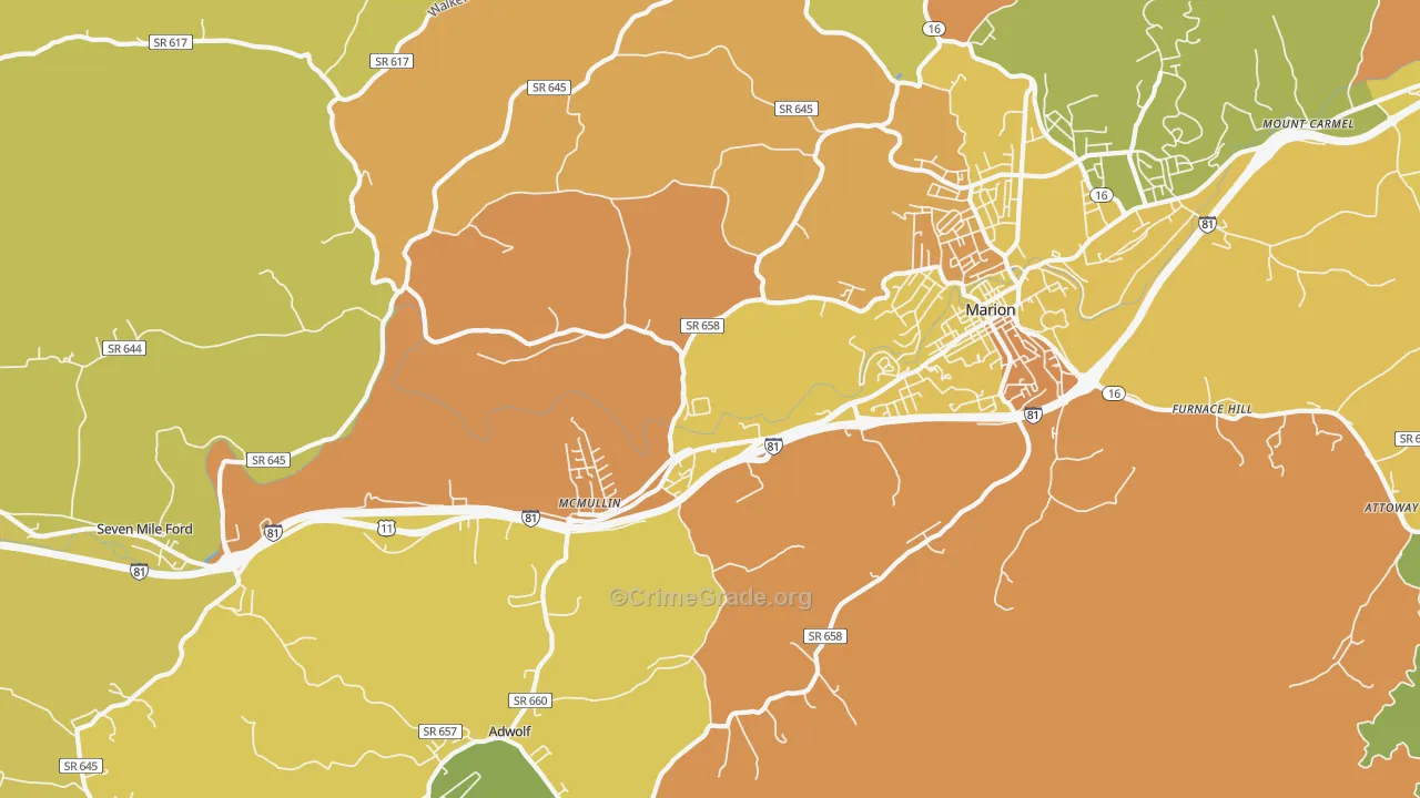 Seven Mile Ford, VA Map of Murder Rates