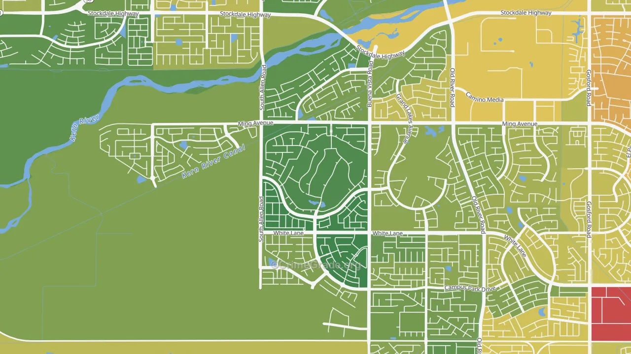 Seven Oaks at Grand Island, Bakersfield, CA Map of Murder Rates