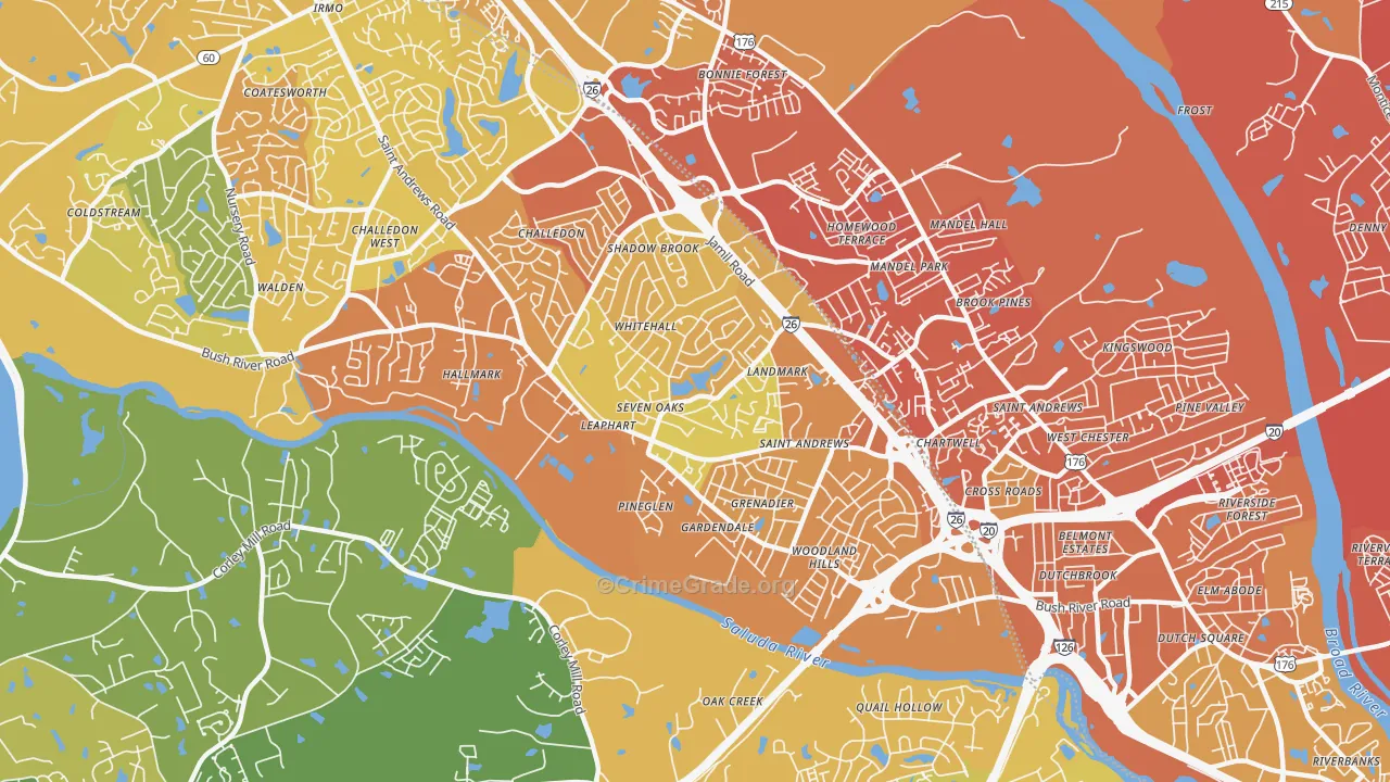 Seven Oaks, SC Map of Murder Rates
