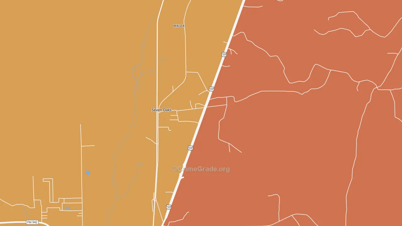 Seven Oaks, TX Map of Murder Rates