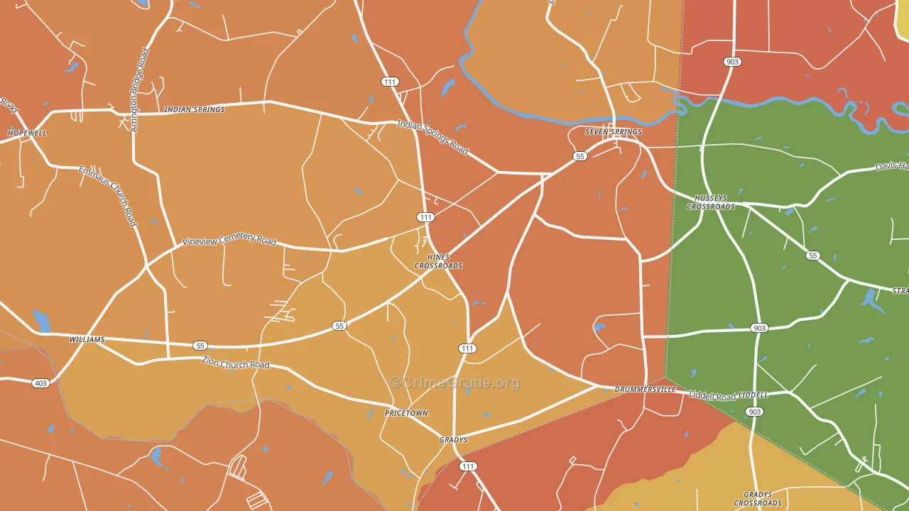 Seven Springs, NC Map of Murder Rates