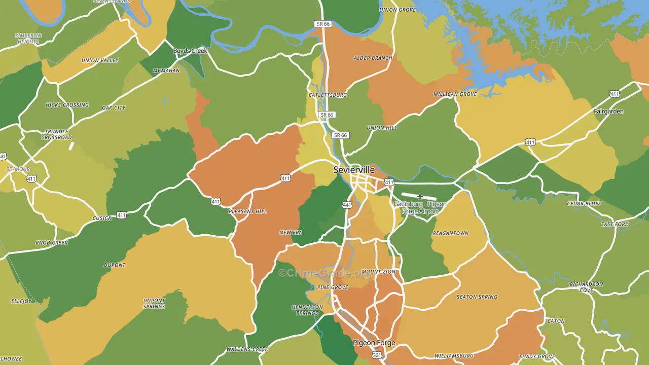 Sevier County, TN Map of Murder Rates