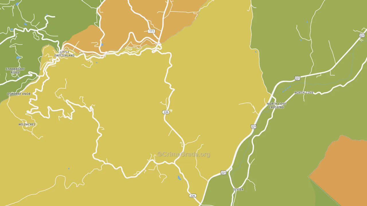 Sevier, NC Map of Murder Rates