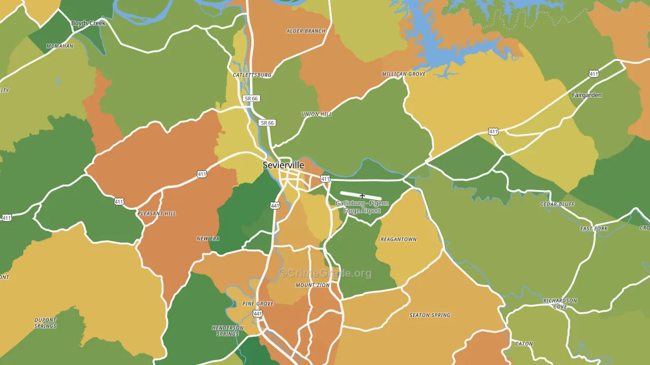 Sevierville, TN Map of Murder Rates