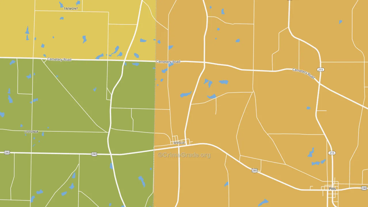 Seville, GA Map of Murder Rates