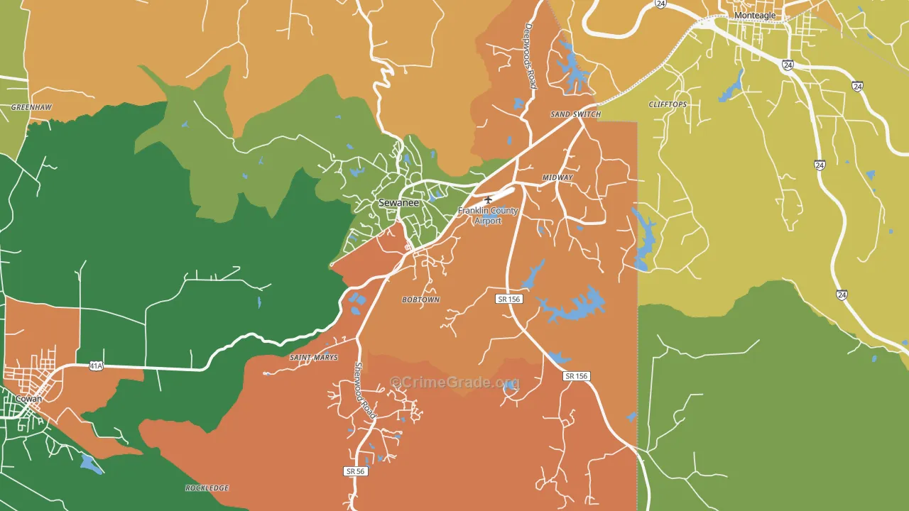 Sewanee, TN Map of Murder Rates