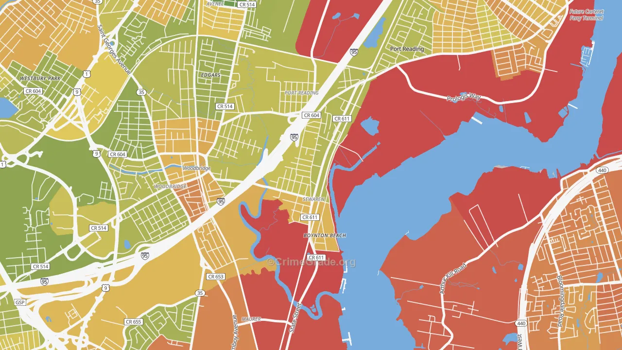 Sewaren, NJ Map of Murder Rates