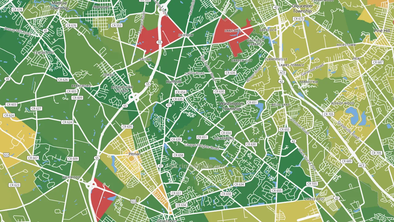 Sewell, NJ Map of Murder Rates