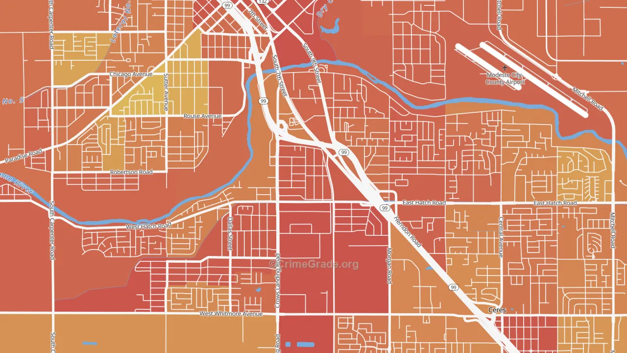 Shackelford, Modesto, CA Map of Murder Rates