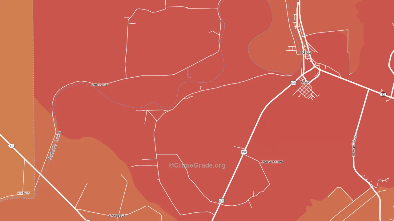 Shackleford, MS Map of Murder Rates