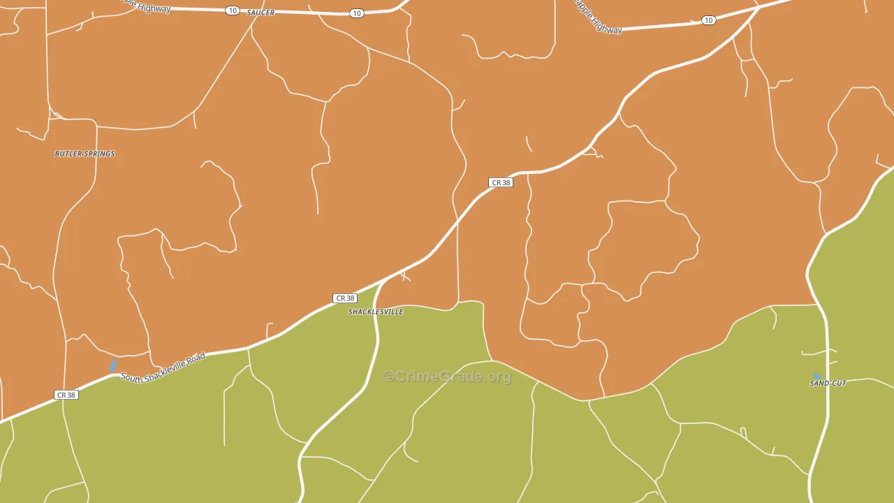 Shacklesville, AL Map of Murder Rates