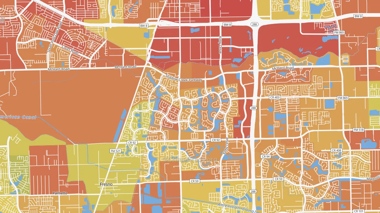 Shadow Creek Ranch, Pearland, TX Map of Murder Rates
