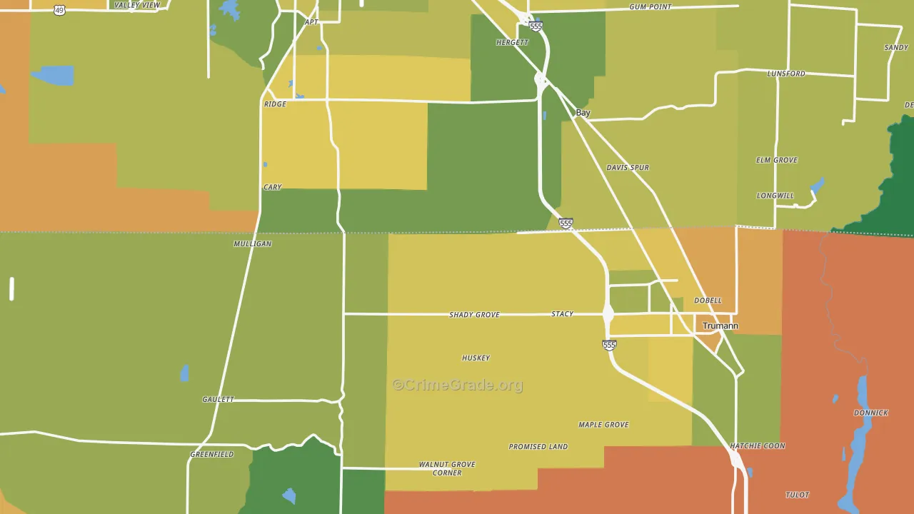 Shady Grove, AR Map of Murder Rates