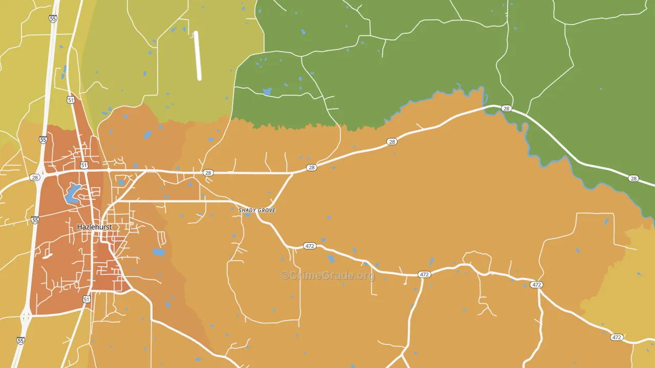 Shady Grove, MS Map of Murder Rates