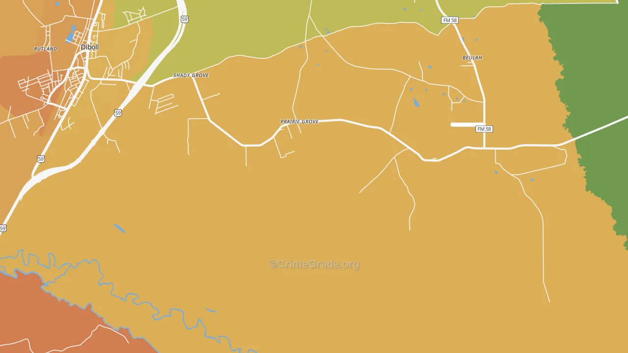 Shady Grove, TX Map of Murder Rates