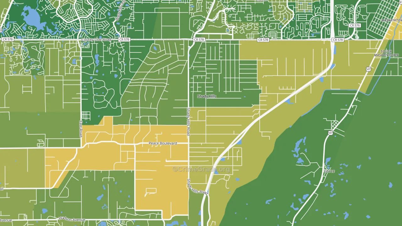 Shady Hills, FL Map of Murder Rates