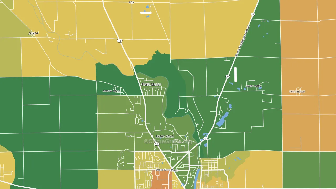 Shady Hills, IN Map of Murder Rates