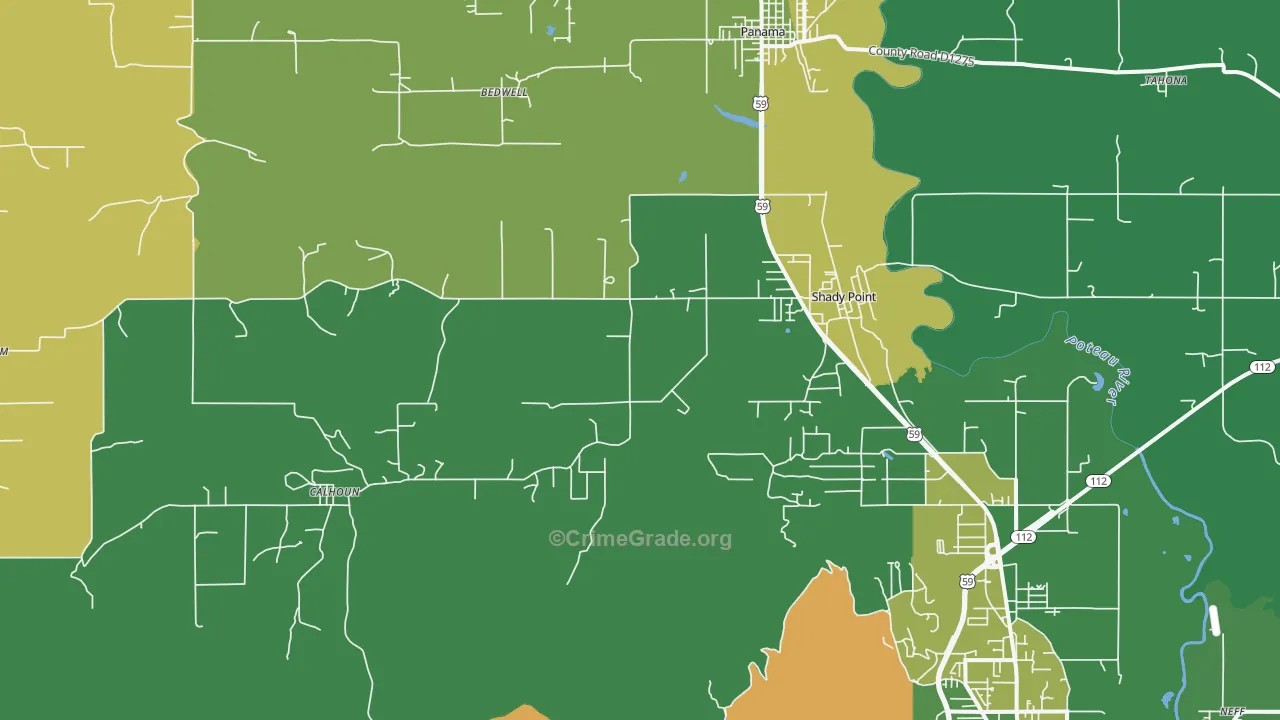 Shady Point, OK Map of Murder Rates