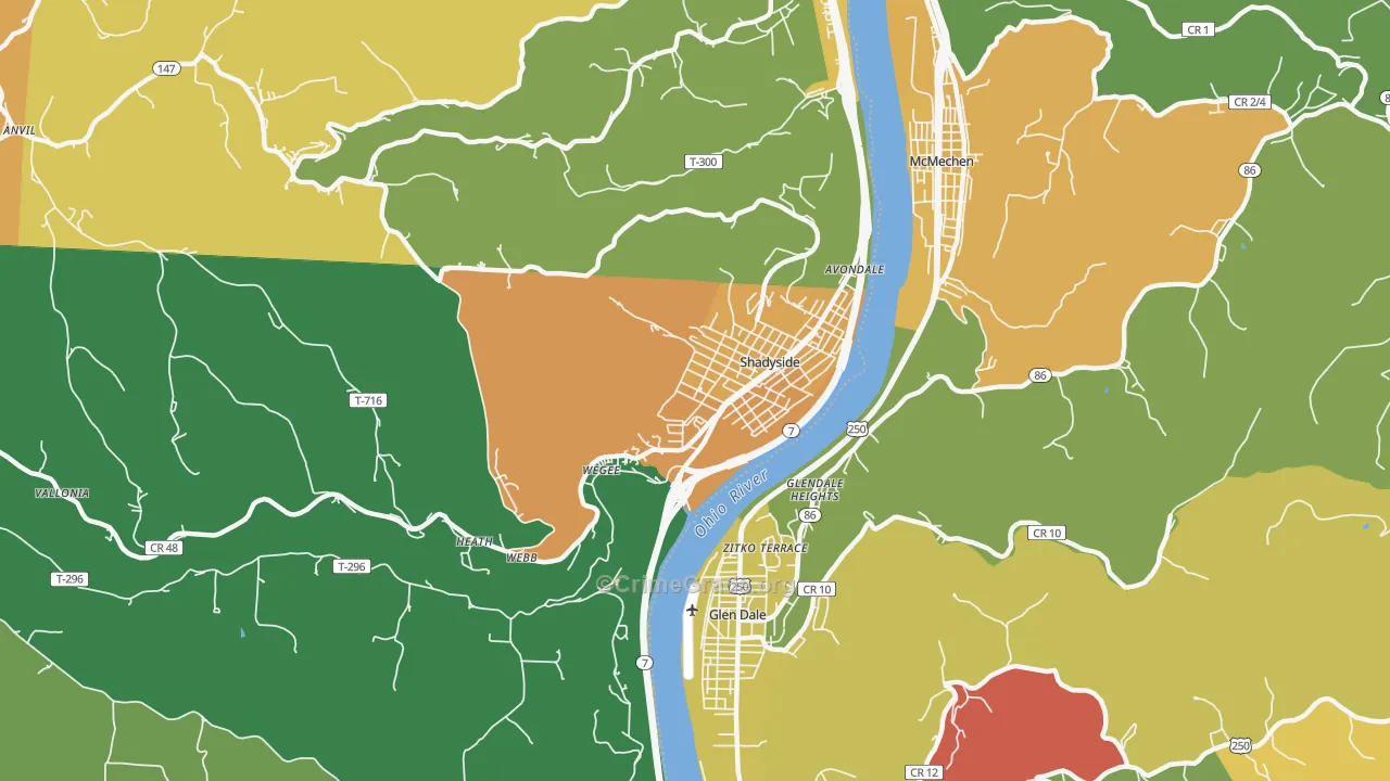 Shadyside, OH Map of Murder Rates