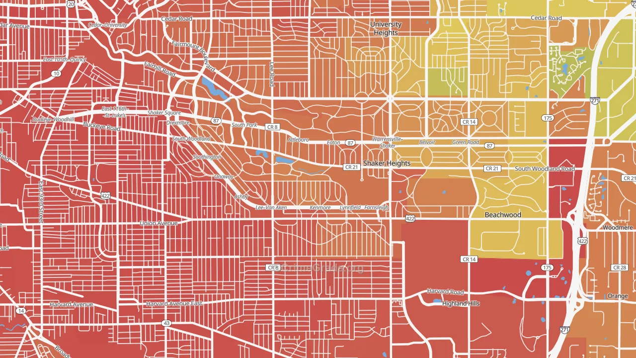 Shaker Heights, OH Map of Murder Rates