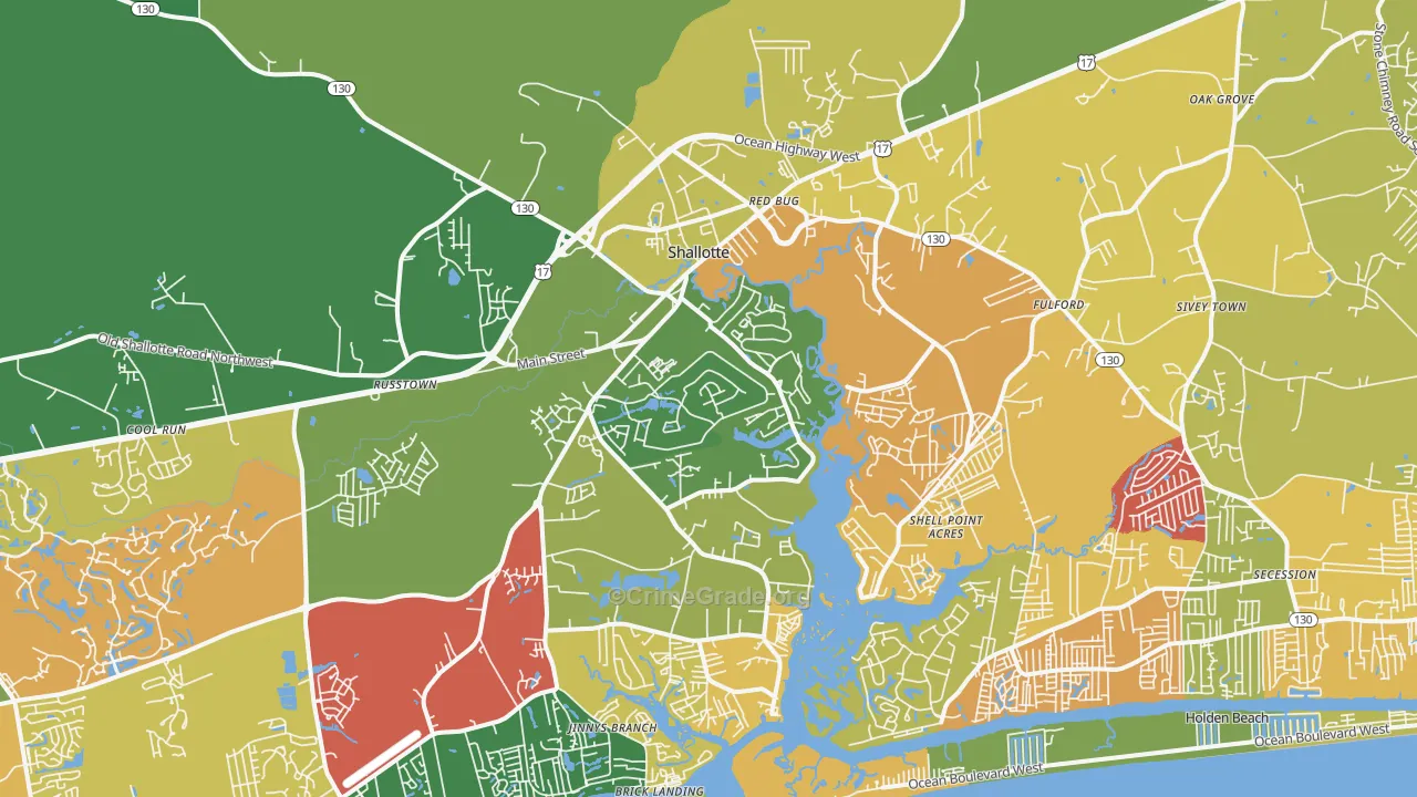 Shallotte, NC Map of Murder Rates