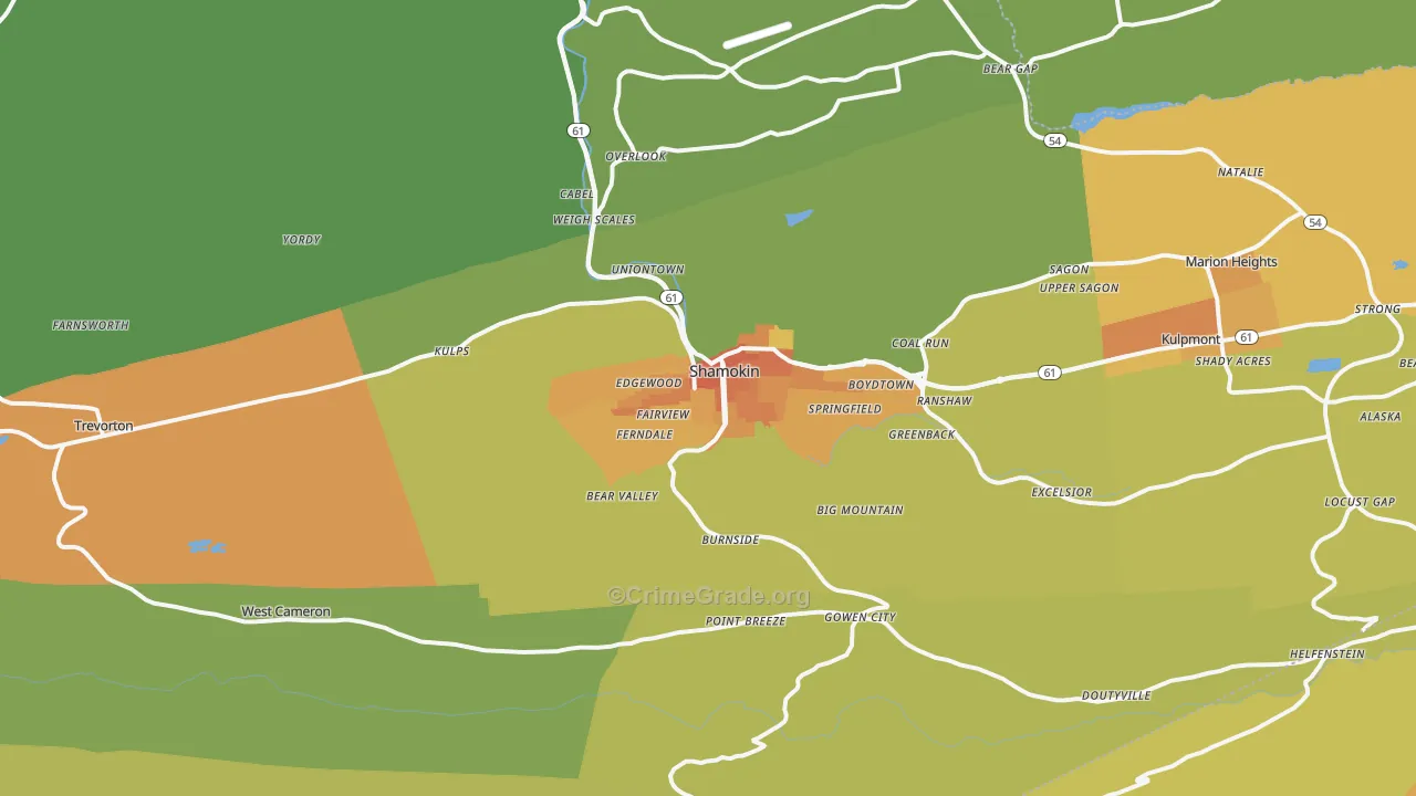 Shamokin, PA Map of Murder Rates