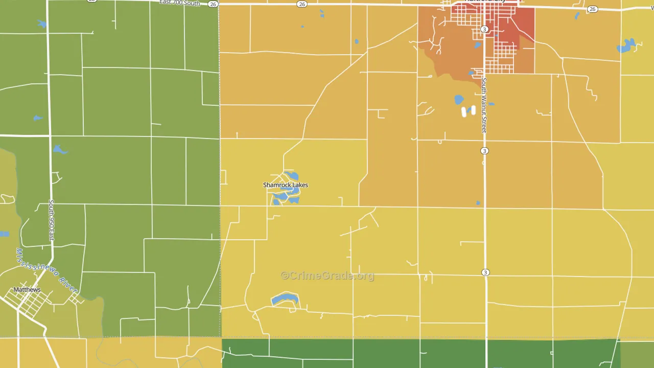 Shamrock Lakes, IN Map of Murder Rates