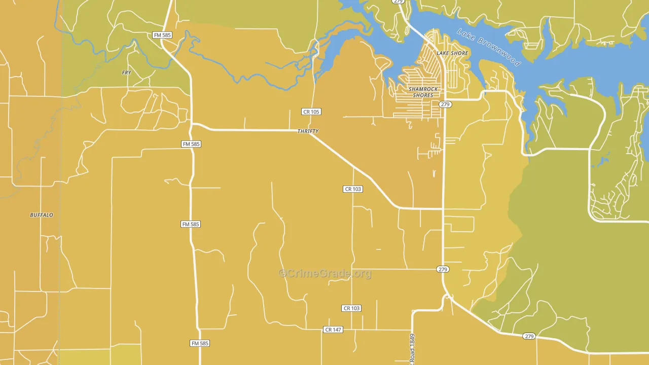 Shamrock Shores, TX Map of Murder Rates