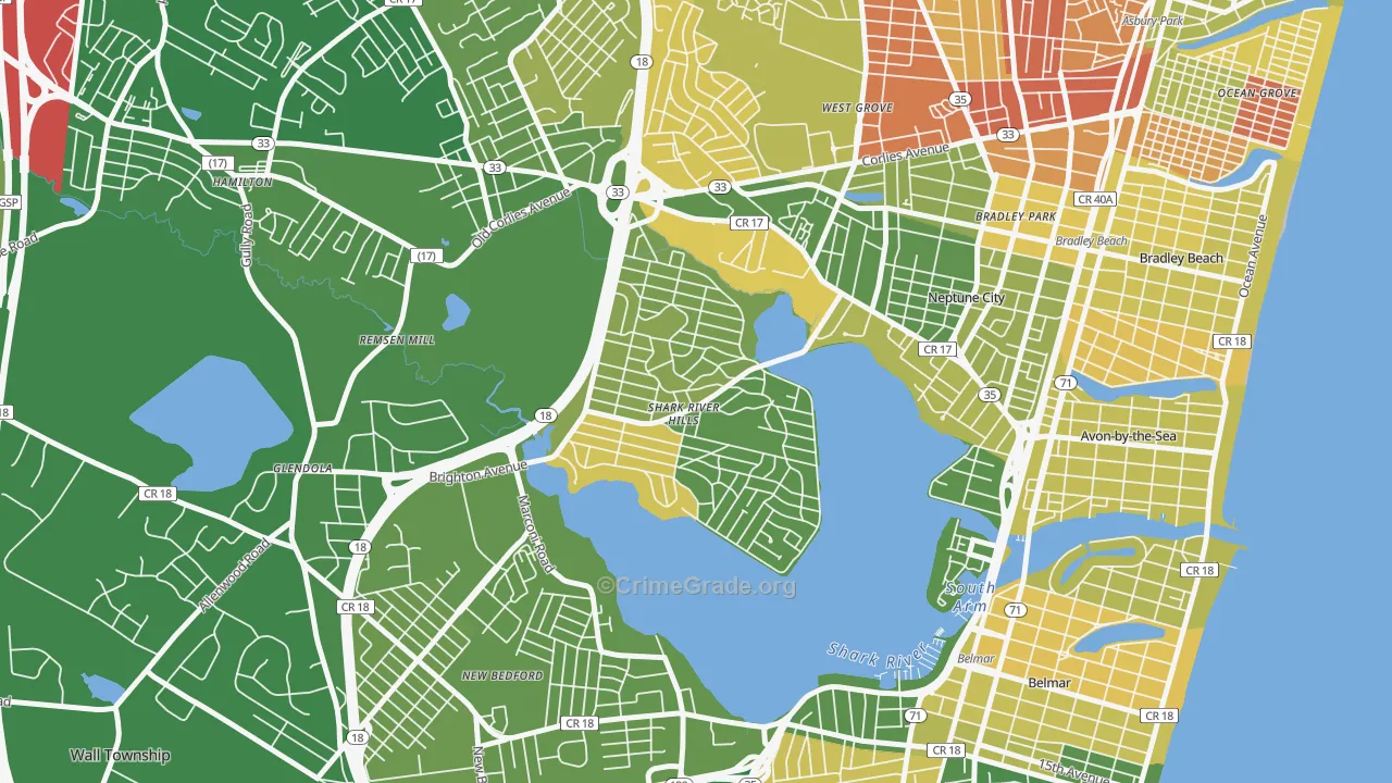 Shark River Hills, NJ Map of Murder Rates
