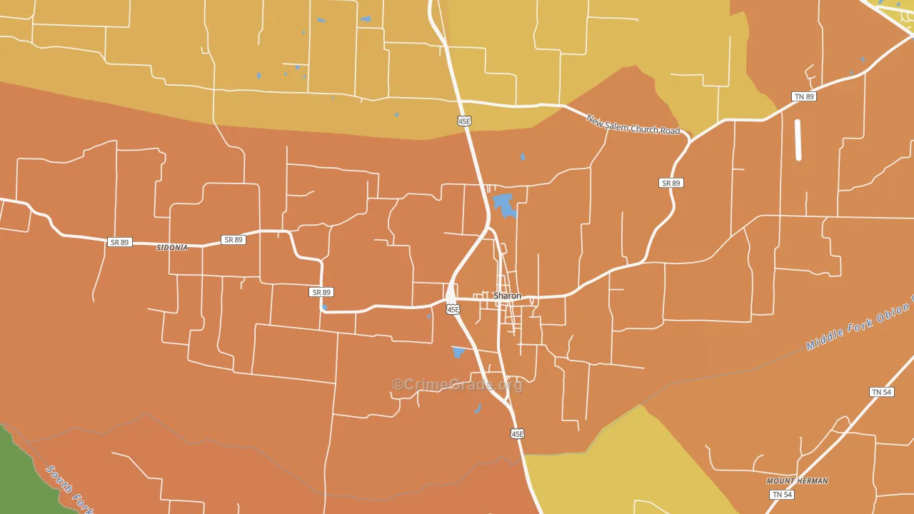 Sharon, TN Map of Murder Rates