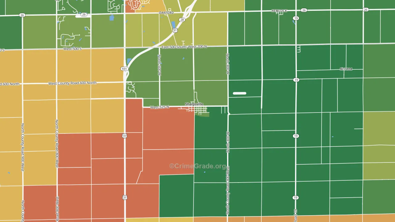 Sharpsville, IN Map of Murder Rates