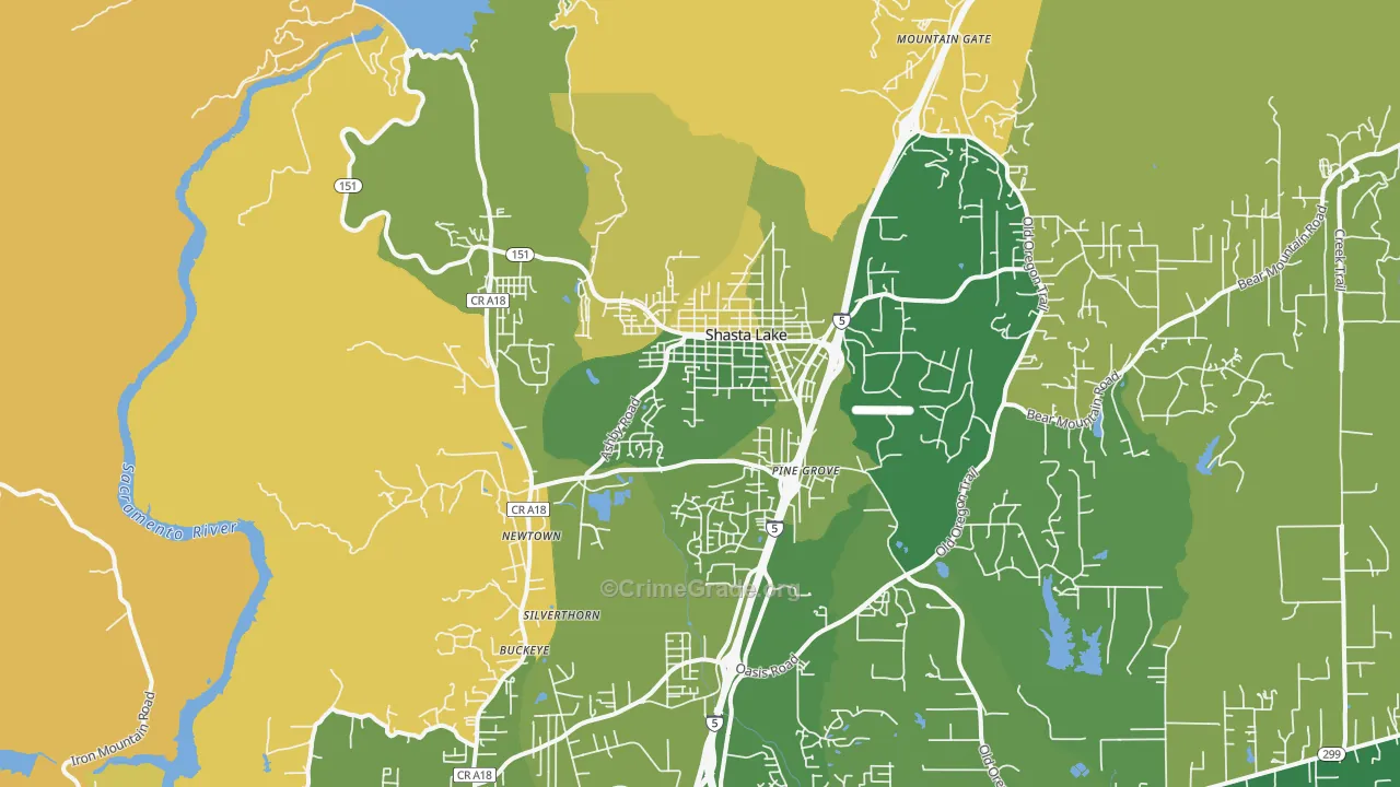 Shasta Lake, CA Map of Murder Rates