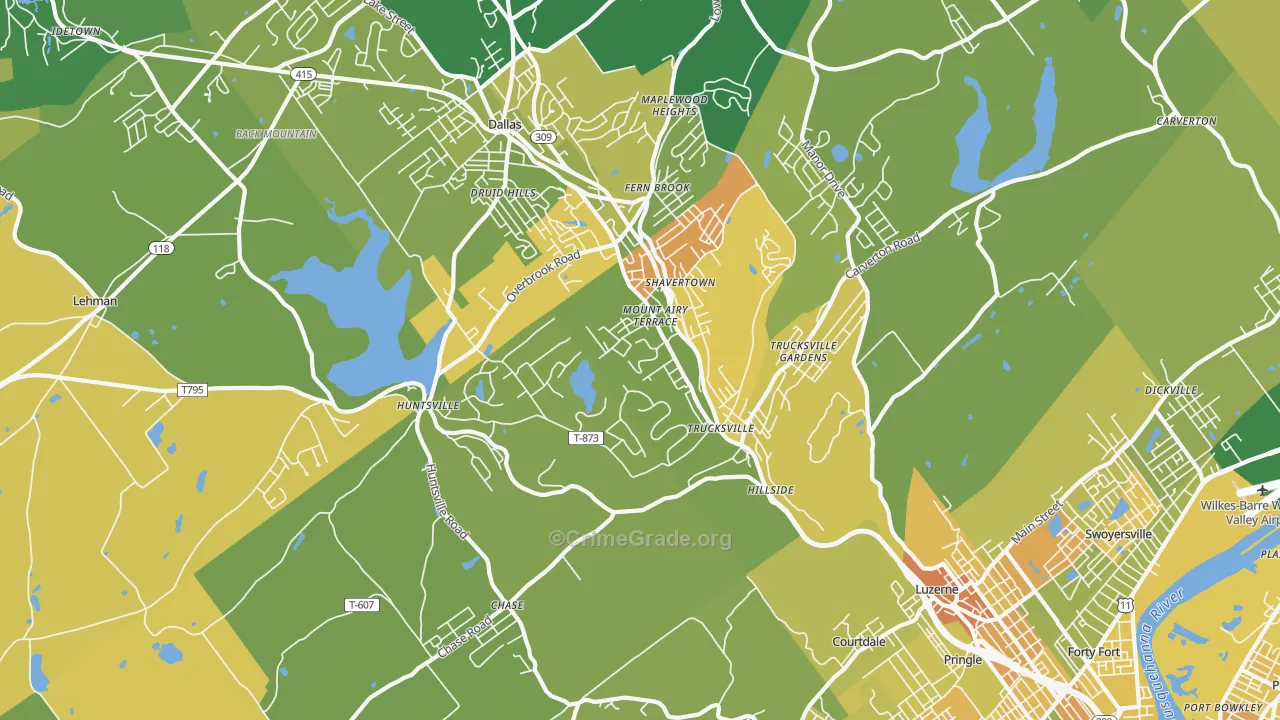 Shavertown, PA Map of Murder Rates