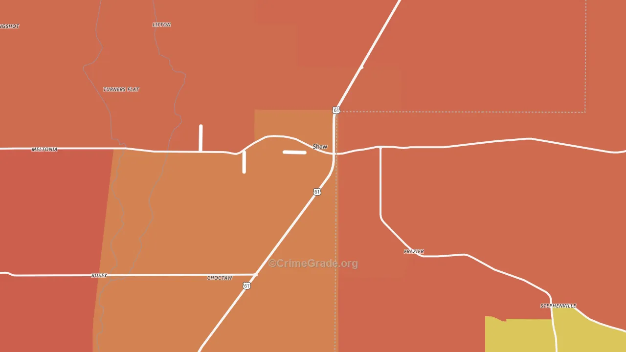 Shaw, MS Map of Murder Rates