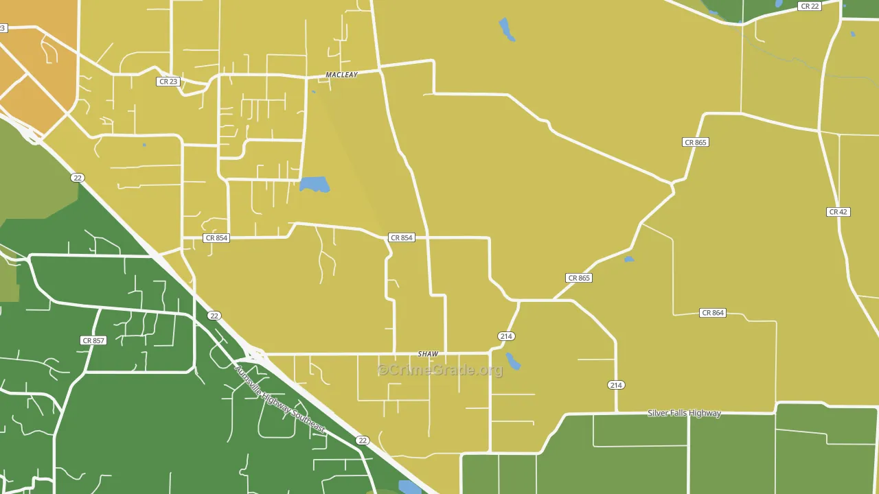 Shaw, OR Map of Murder Rates