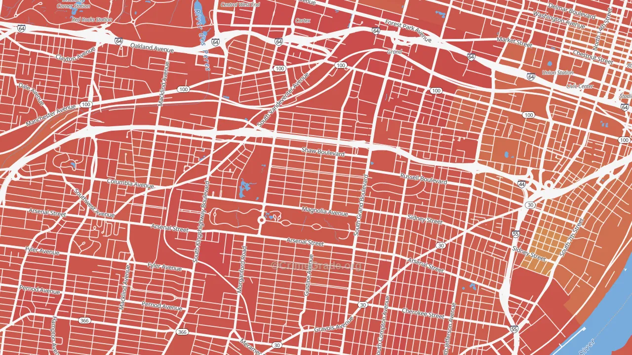 Shaw, St. Louis, MO Map of Murder Rates