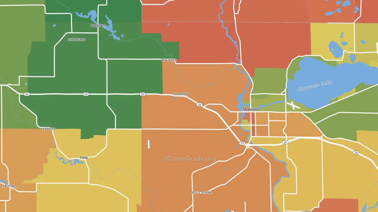 Shawano County, WI Map of Murder Rates