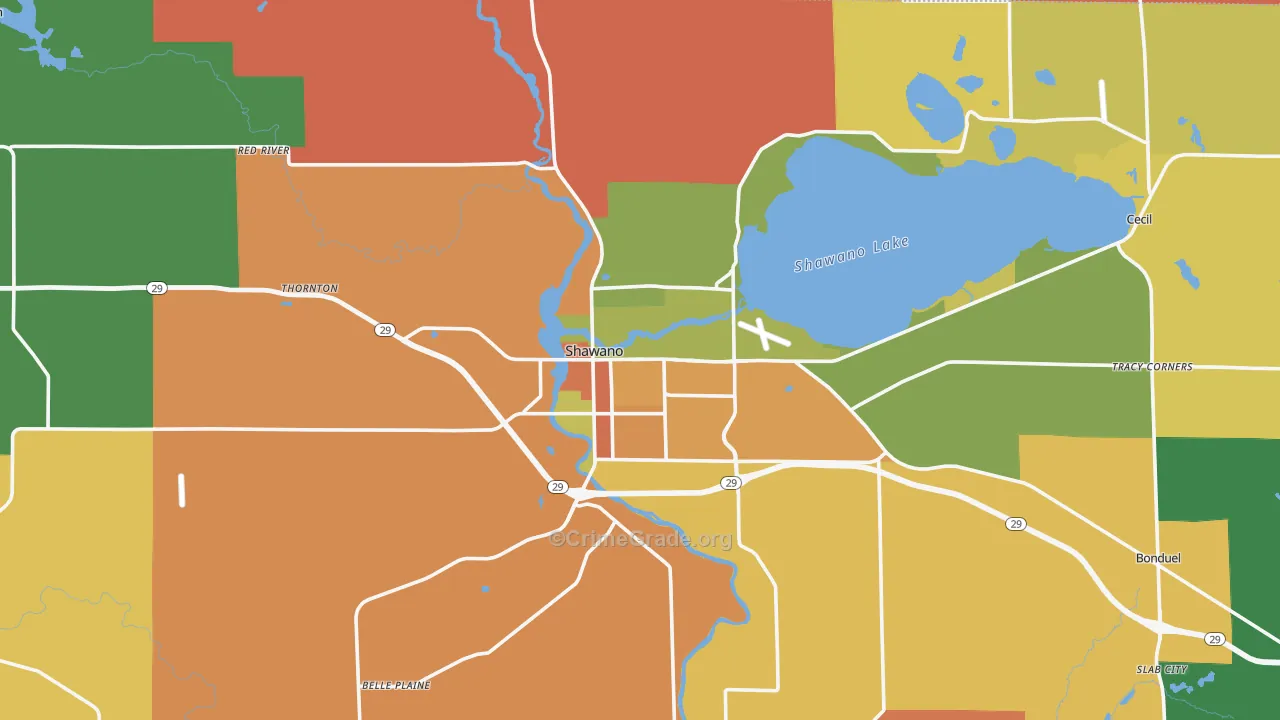 Shawano, WI Map of Murder Rates